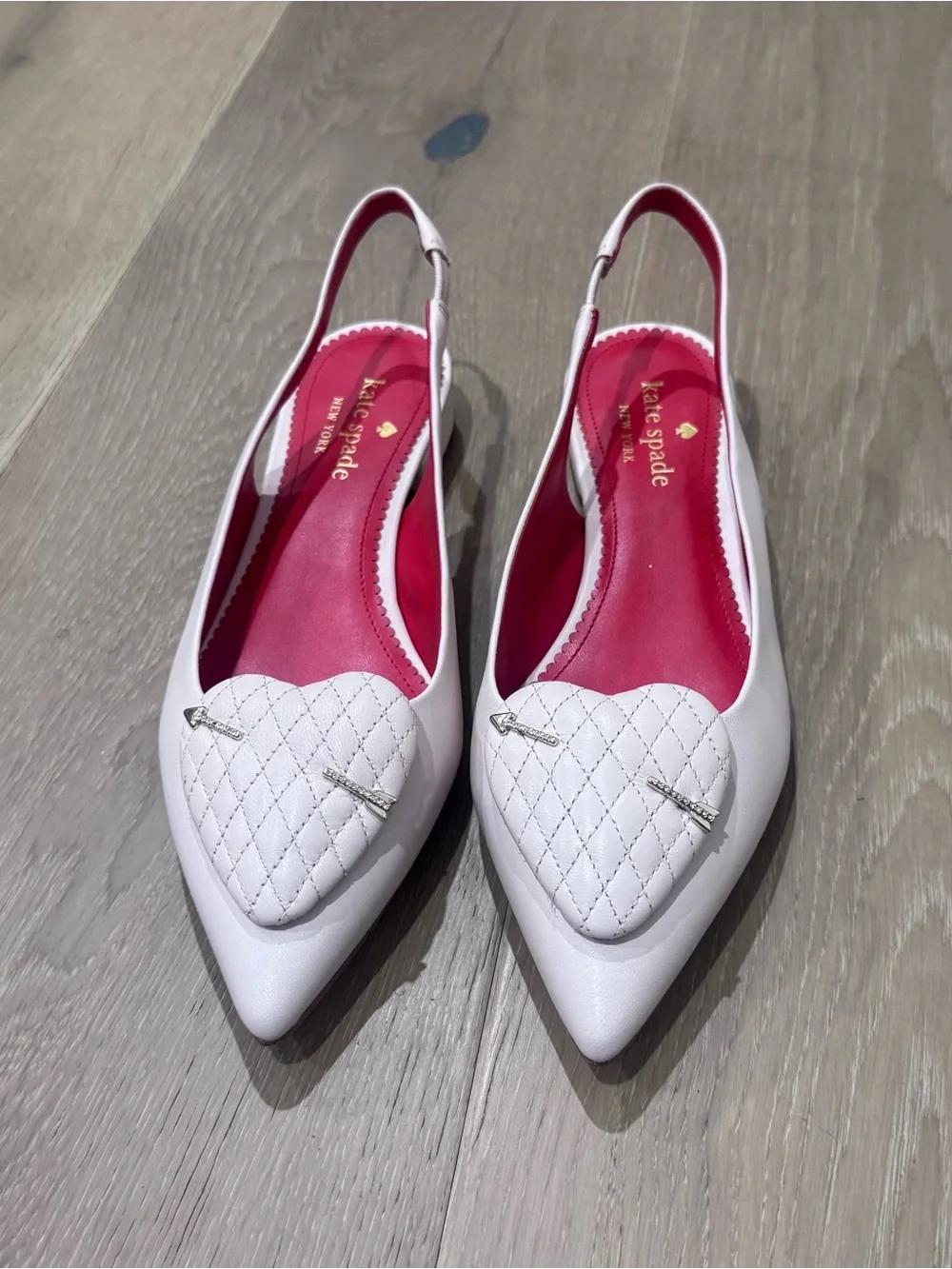 kate spade pale pink leather Quilted Heart Slingback Flats